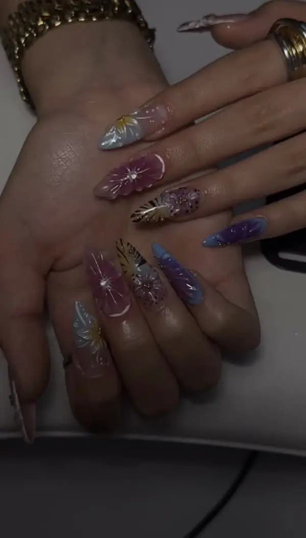 Lilac blooms & gold foil