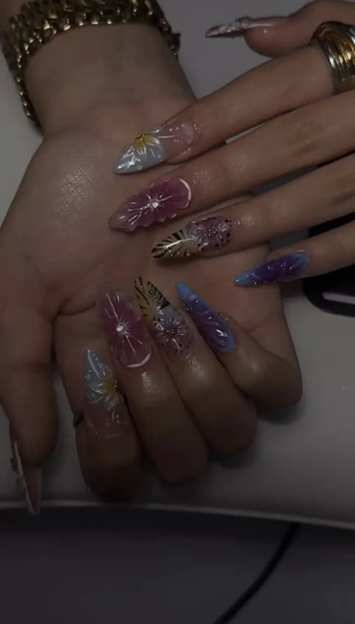 Lilac blooms & gold foil